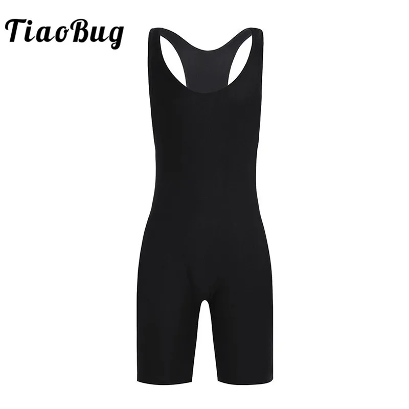 

TiaoBug Sleeveless Solid Color Stretchy Wrestling Singlet Ballet Gymnastics Leotard Unitards Sports Bodysuit Biketard Dance Wear