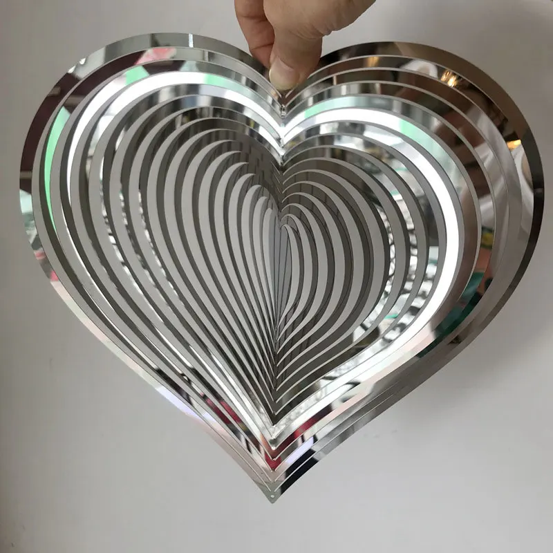 Heart Square Drop Shape Stainless Steel 3D Rotating Wind Spinner Chime Metal Decor Home Garden Decoration Outdoor Indoor Rooms