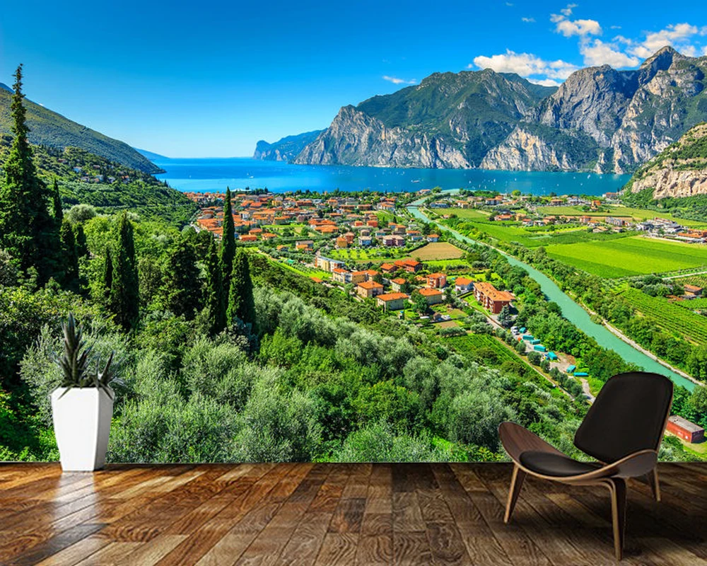 Papel de parede River town of Italy city building 3d landscape wallpaper,living room bedroom wall papers home decor mural