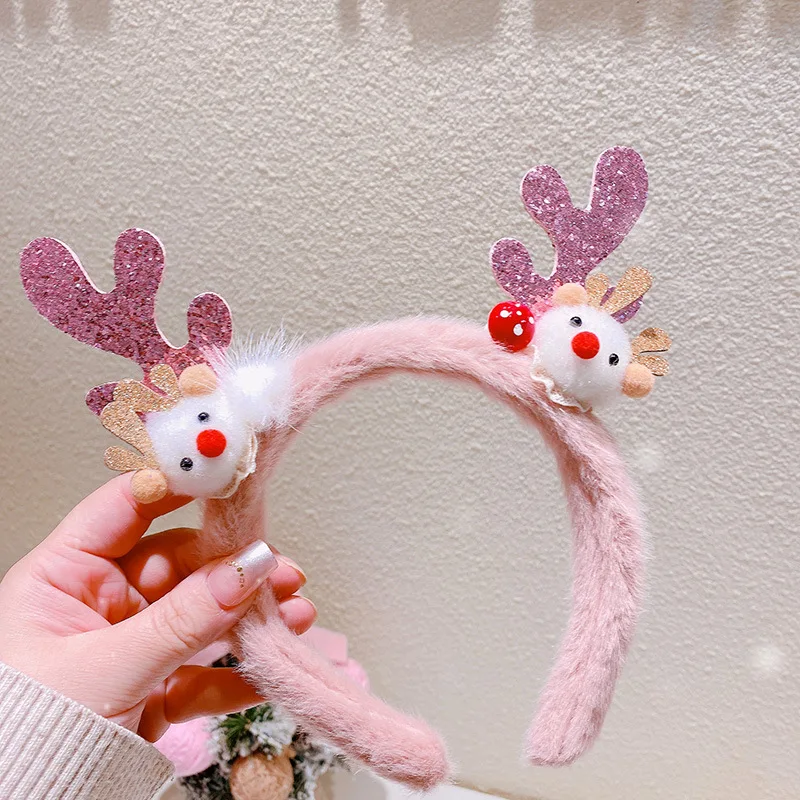 Happy New Year Christmas Deer หู Antlers Headband อุปกรณ์เสริมผมสำหรับเด็กผู้ใหญ่ Xmas ปาร์ตี้ผม Clasp Headwear