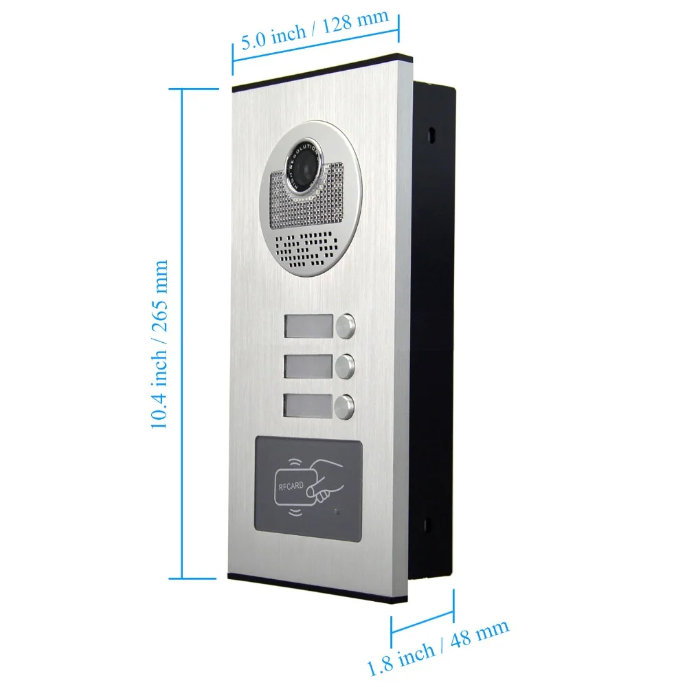 3 Units Apartment intercom system Video Door Phone Door Intercom Aluminum Alloy Camera 7\