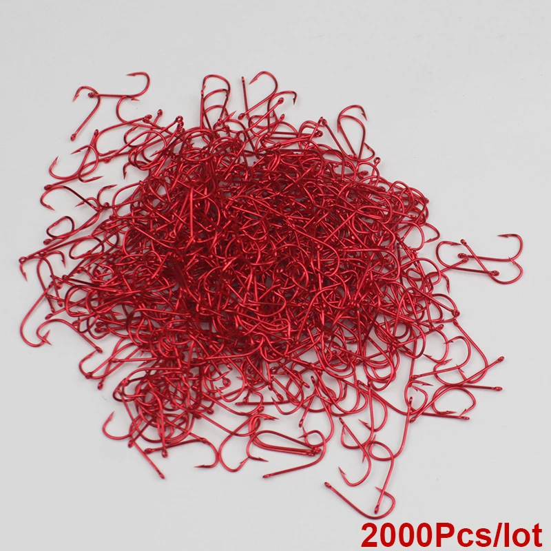 2000pcs Fishhooks Bionic Red Circle Ring Head Barbed Sleeve Fish Hook Wild Small Crucian Long Handle Thin Fishing Hooks Pesca