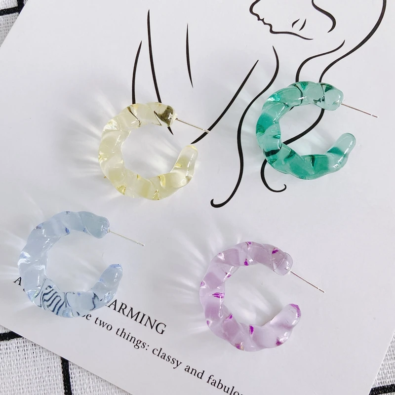 DIY jewelry accessories all-match simple twist-shaped jelly color C-shaped earrings