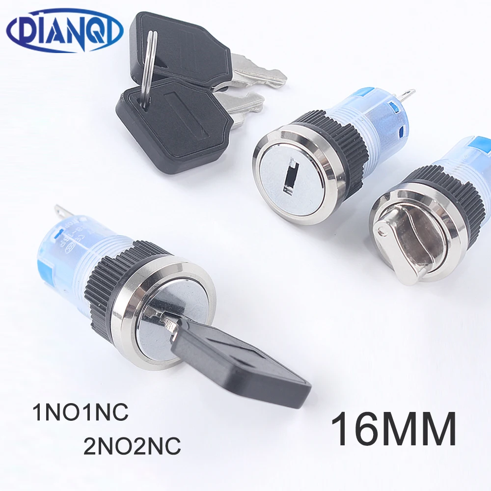 New Arrival 16mm Waterproof Rotary Switch Key Switch Latching 2 Positions Button Switches dpst knob switch latching on off