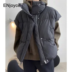 Winter Women's Warm Stand Collar Duck Down Vest Waistcoat Oversized Zipper Pocket Vests Female Casual Sleeveless Chic Coats