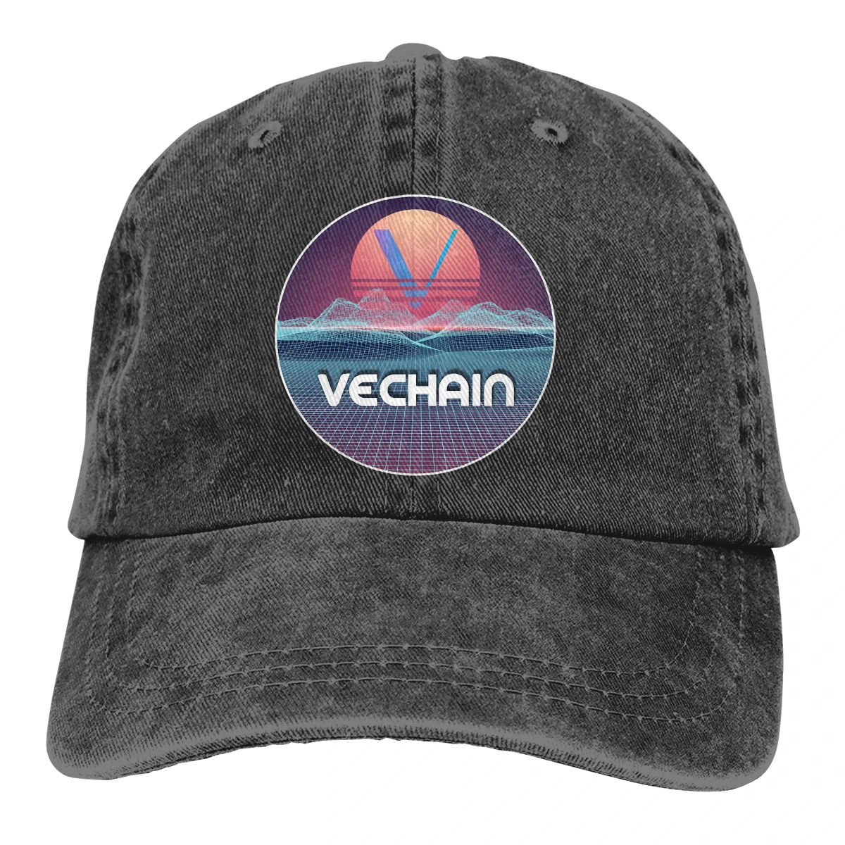 Adjustable Solid Color Baseball Cap Space Sunset Digital Washed Cotton VeChain Coin VET Cryptocurrency Sports Woman Hat