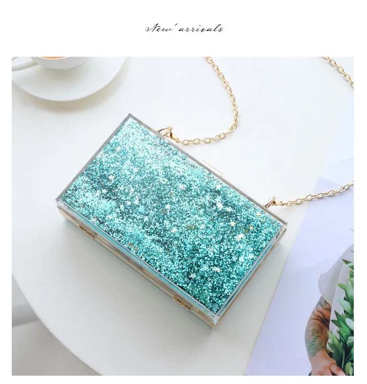 Square acrylic bag double-sided liquid flow sand  banquet dinner bags ladies handbag shoulder bag square handbag