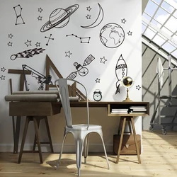 Large Astronomy Space Planet Star Wall Sticker Baby Nursery Kids Room Cartoon Astronomy Space Wall Decal Play Room Vinyl Decor