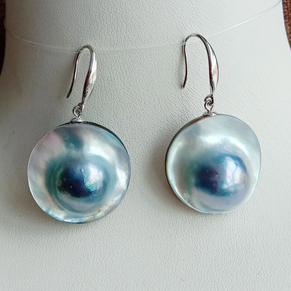 

100% nature MABE ocean pearl earring with 925 silver hook -NICE HAT SHAPE baroque ,20-23 mm big baroque pearl earring