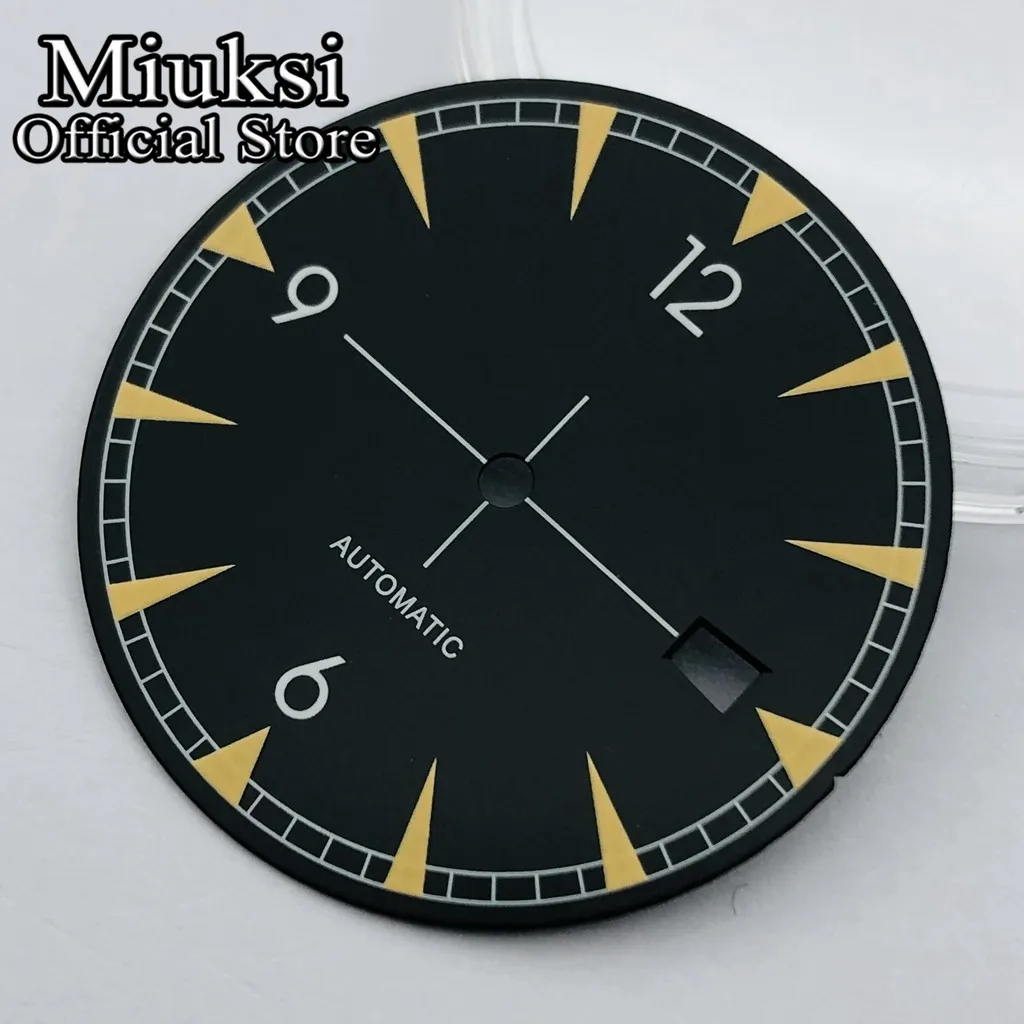 Miuksi 33.2mm black blue green silver watch dial luminous dial fit NH35 movement