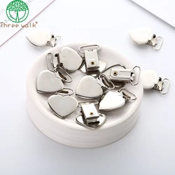 10pcs DIY Silver Metal Peach Heart Suspender Braces Clips Holder Plastic Teeth Metal Pacifier Clips