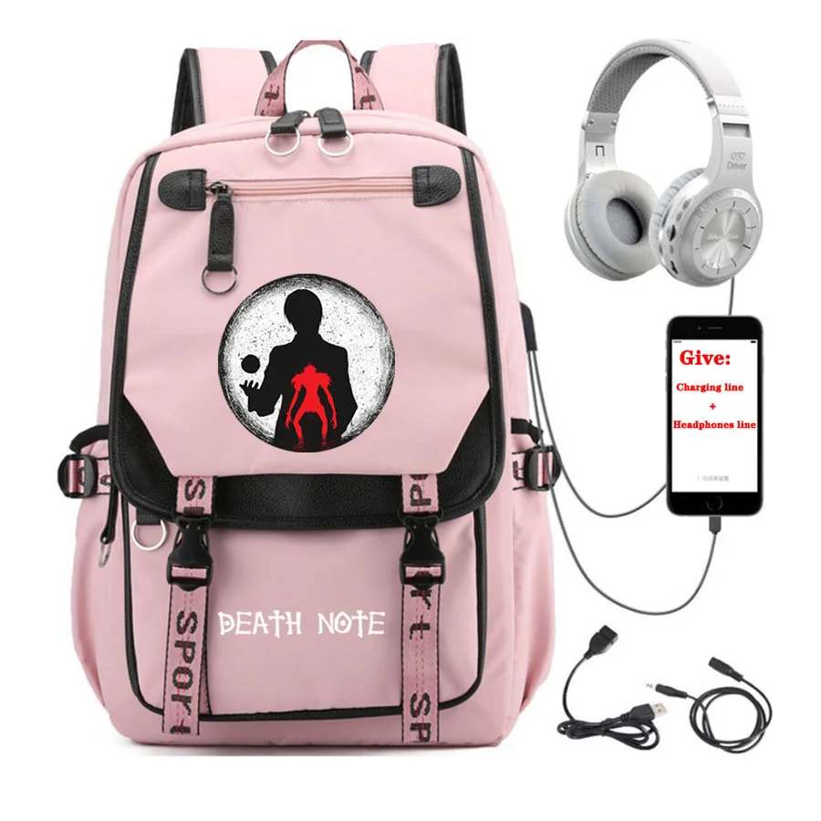 anime Death Note backpack Unisex Travel Backpack student School book Bag USB Charging teenagers Laptop packsack