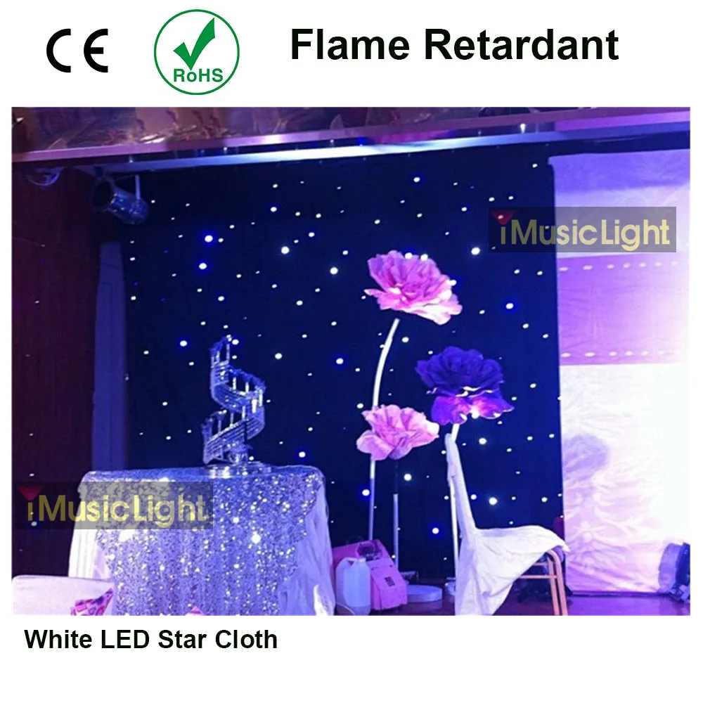 4m X 15m LED Stage Backdrop LED Star Cloth White Leds+Black Cloth for DJ Pun,Stage Wedding