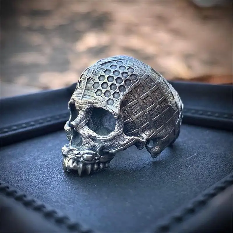 EYHIMD Cool Vintage Men's Heavy Skull Ring 316L Stainless Steel Rings for Men Punk Biker Party Jewelry Gifts Male Bijoux