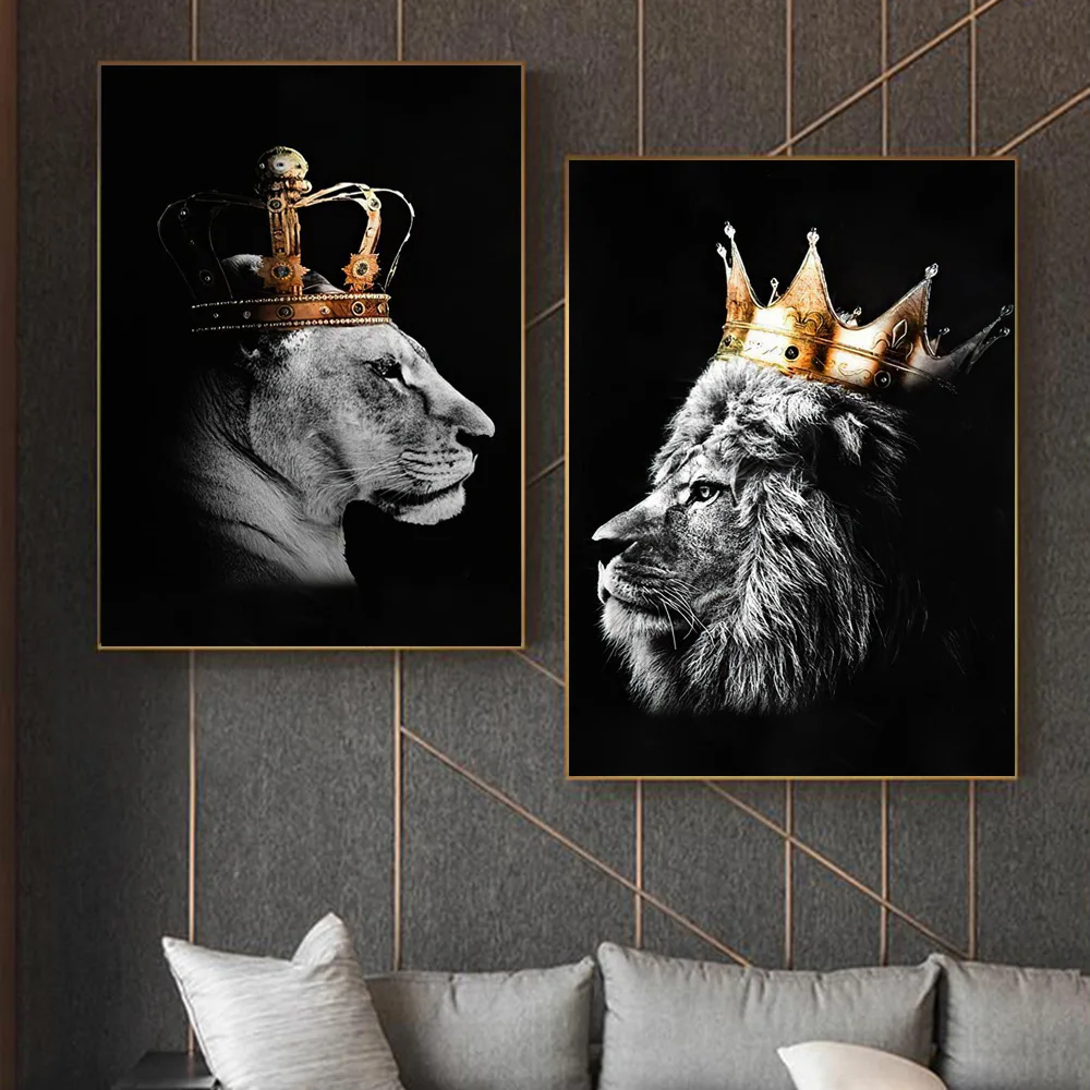 

Black And White Lion King And Queen Animal Poster Painting On The Wall Art Canvas Prints Nordic Decor Mural Pictures For Room