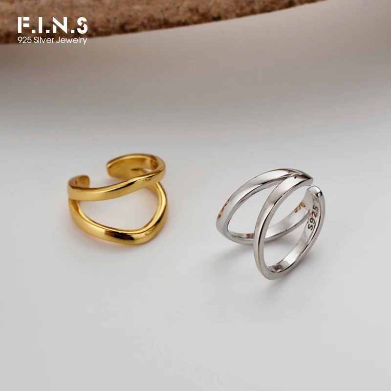 F.I.N.S 1PC INS Style Simple S925 Sterling Silver Double-Layer Open Geometric Ear Clip Without Pierced Silver 925 Jewelry