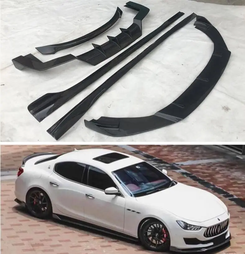 Front Bumper Lip+Rear Spoiler+Trunk Diffuser Cover +Side Body Skirt For Maserati Ghibli 2018 2019 2020 2021 Carbon Fiber