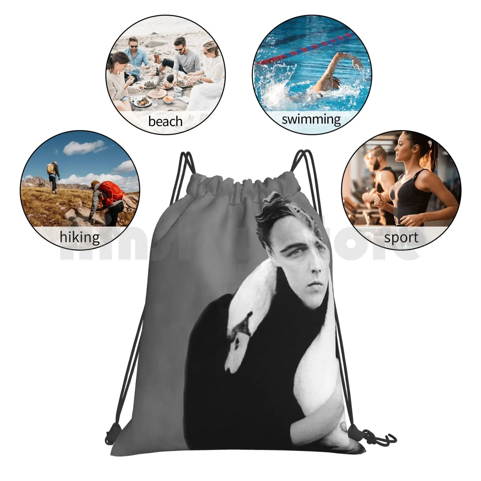 Leo And The Swan Backpack Drawstring Bag Riding Climbing Gym Bag Swan Animals Funny Leonardo Dicaprio Leo Dicaprio Leonardo