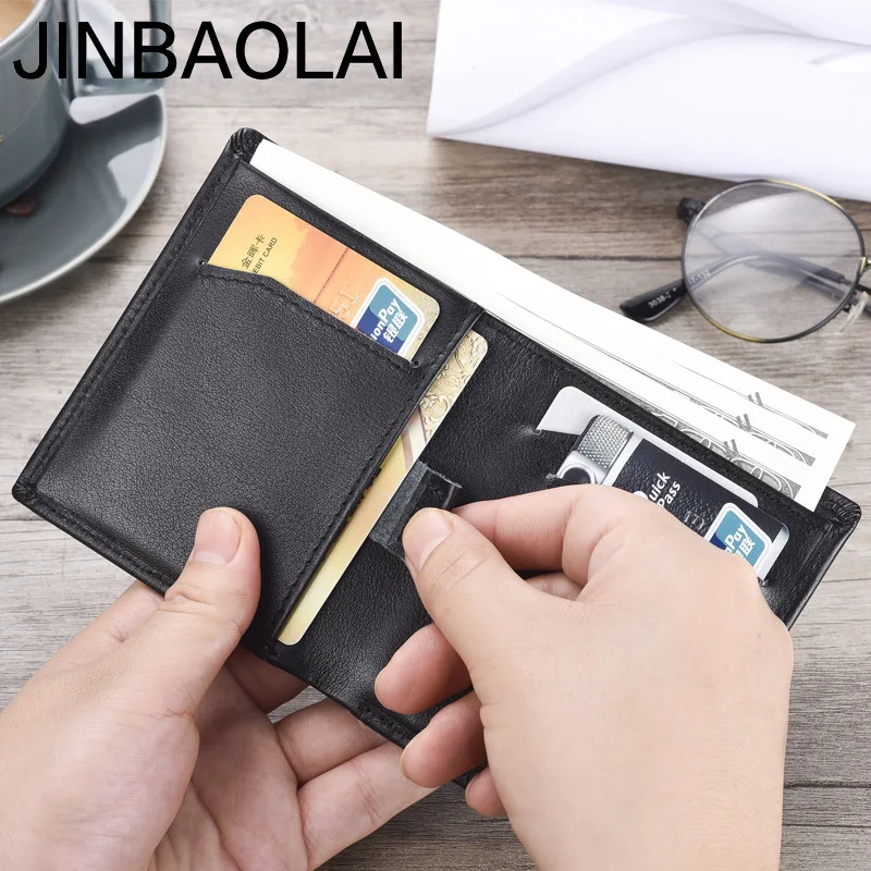 Jinbaolai AliExpress Full-Grain Leather Wallet Ultra-Thin Men's Verticle Wallet Leather Wallet Mini Wallet Genuine Leather