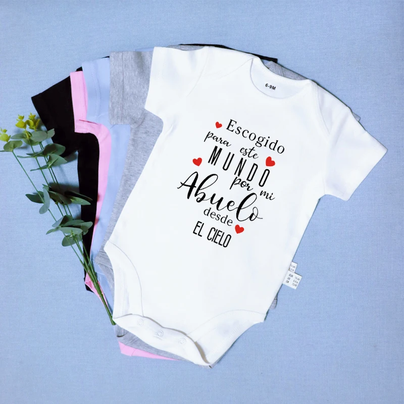 Mi Abuelo Abuela Desde El Cielo Funny Newborn Baby Bodysuits Cotton Infant Short Sleeve Rompers Boys Girls Ropa Jumpsuit Clothes