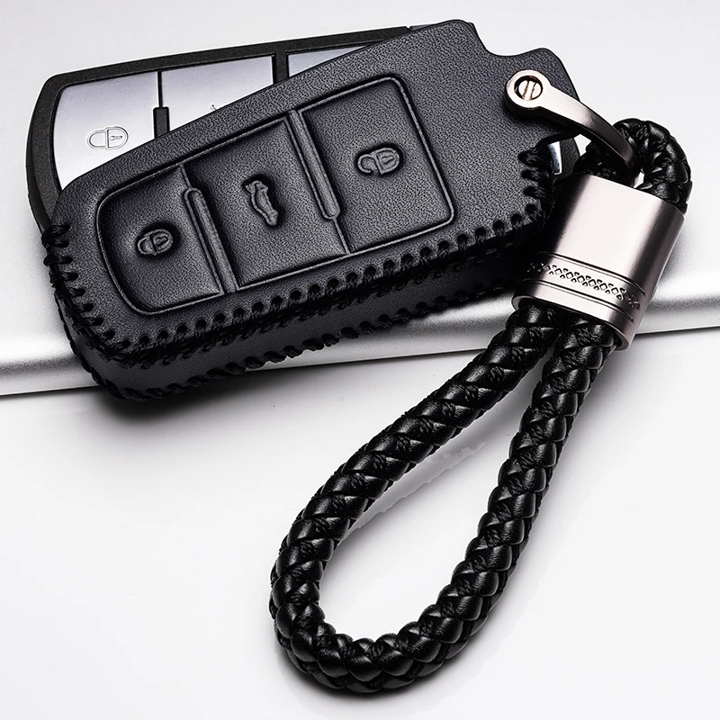 Leather Car Key Cover Case For Volkswagen VW CC Passat B6 B7 Passat 3C CC Maogotan R36B5B7L Auto Key Cover Car Styling