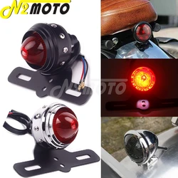 Old School Red LED Lens Brake Lamp Stop Light License Plate Bracket Retro Taillight For Harley Bobber Chopper Cafe Racer Custom