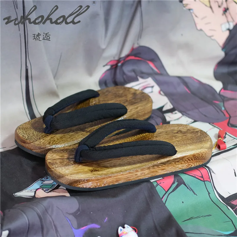 WHOHOLL Geta Summer Man Slippers Japanese Clogs Flip Flops Wood Bottom Flat Slippers Samurai Cosplay Shoes Women Slippers