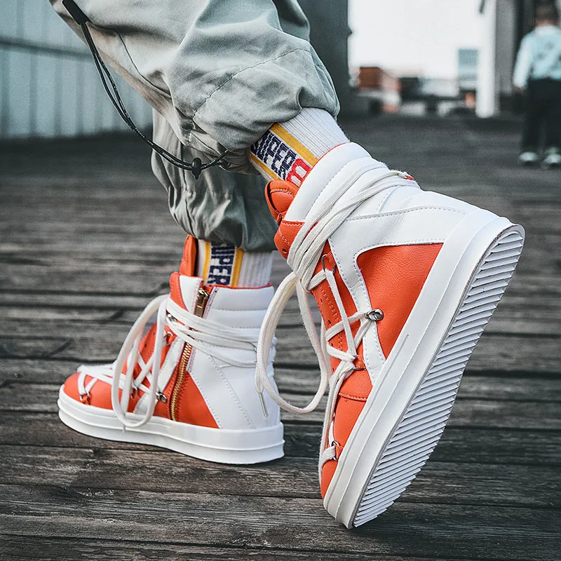 2023 Fashion Orange Mens High Sneakers Superstar Leather Casual Sneakers Men Streetwear Platform Designer Shoes Men basket homme