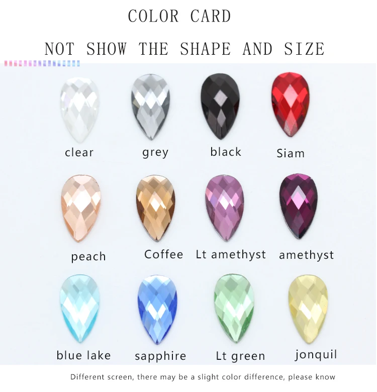 20p 7x12 Teardrop Color Foiled Flat Back faceted crystal Glass rhinestone cabochon buttons Scrapbook crafts jewelry making beads