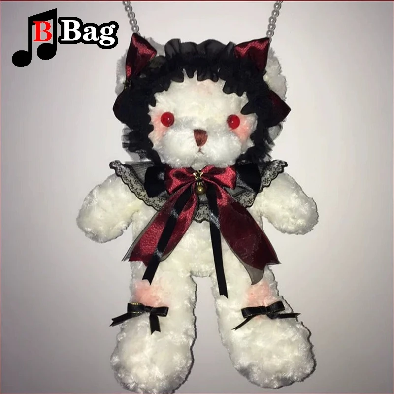 Harajuku Gothic Girl Lolita Kawaii Bear Doll borse a tracolla Soft Girls Cosplay bloody Plush Crossbody bag Handbag regali di Halloween