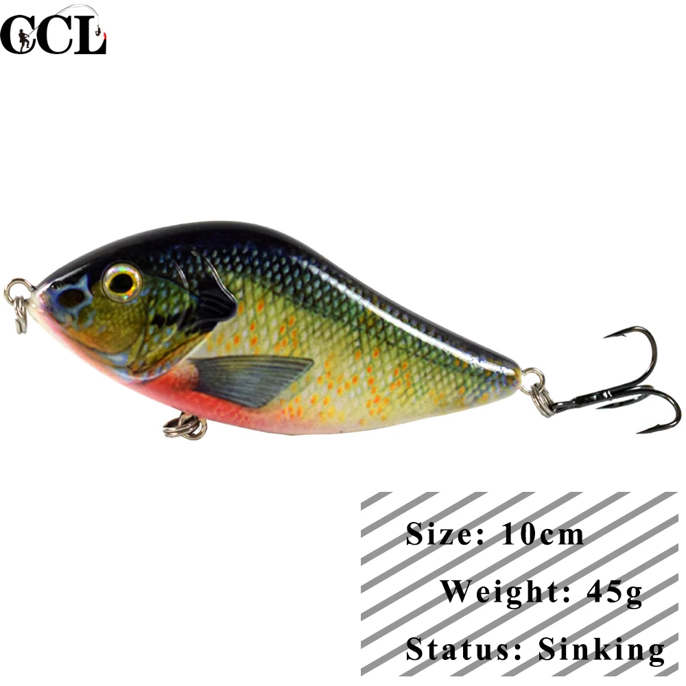 CCLTBA 10cm 45g Slide Bait Fishing Hard Wobble Jerkbait Sinking Lures Pike Muskie Fishing Jerk Sinker Bait Fishing Tackle