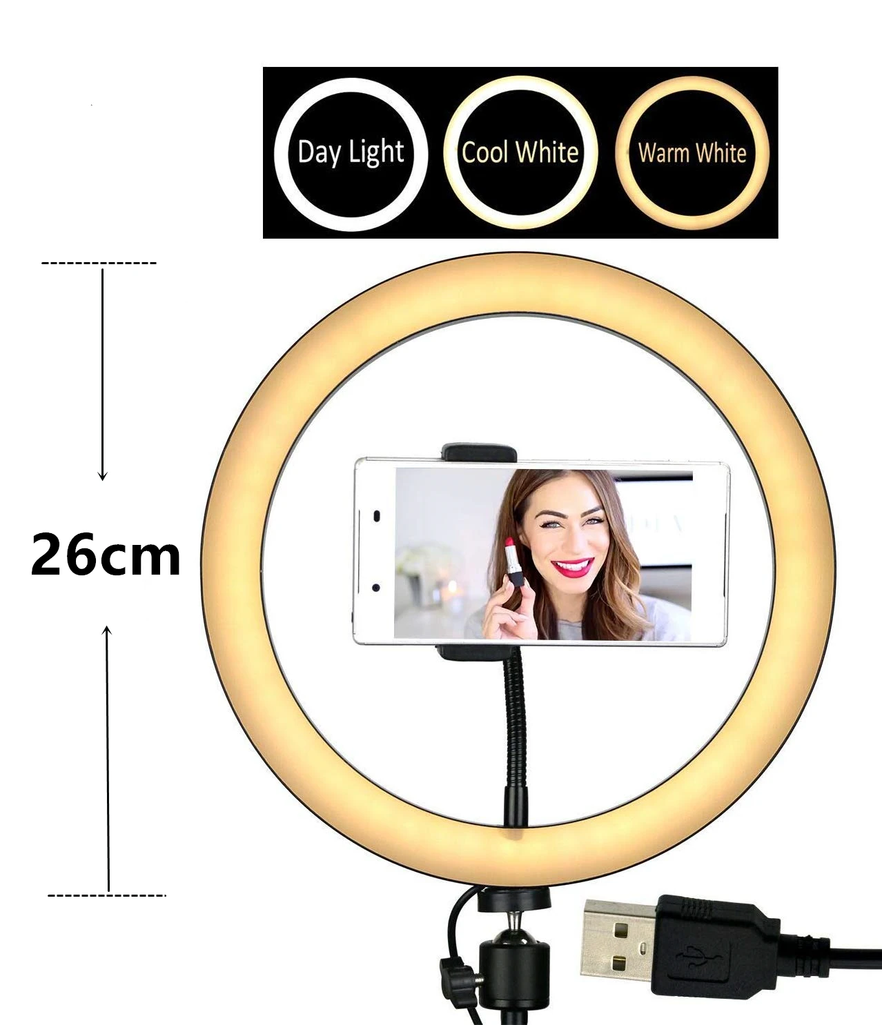 10\'\' LED Selfie Ring Light with Lightweight Lighting Stand MobileTripod Photography Lighting for Makeup Youtube Phone Holder