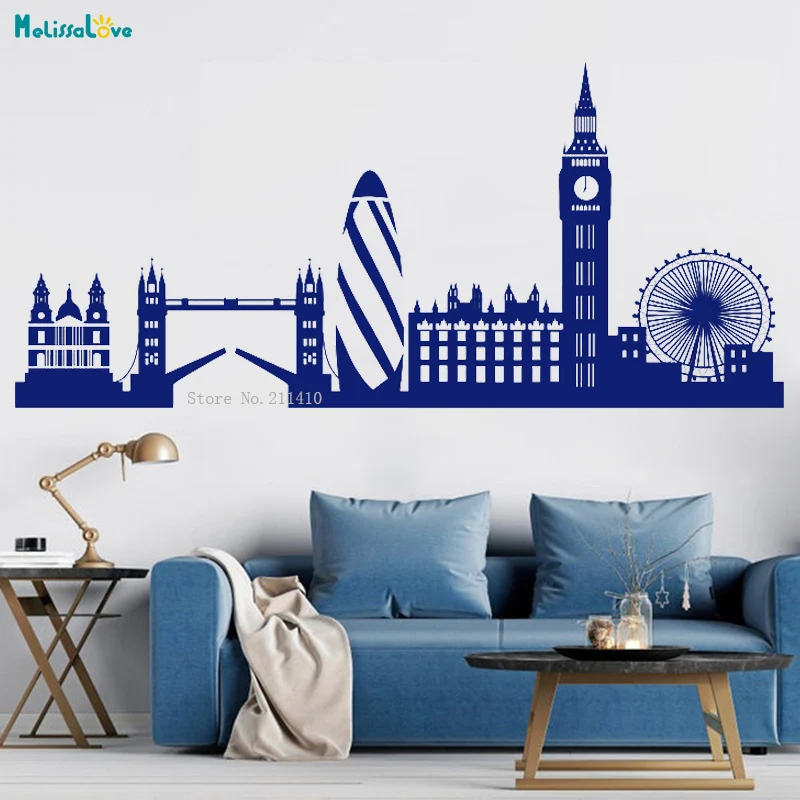 London Skyline Wall Sticker City Silhouette England Scape Decals Living Room Bedroom Office Home Art Vinyl Murals YT4781