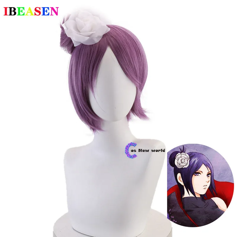 2020 New Anime wig Ninja Konan Cos Wig purple wig with head flower Styled Heat Resistant Hair Cosplay Costume Wig