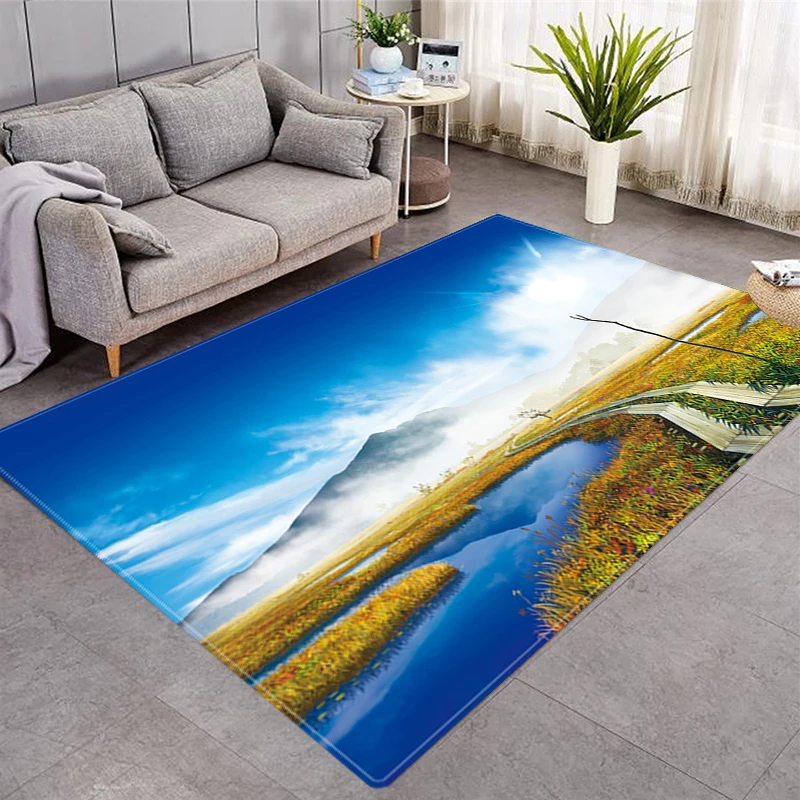 Cenário natural impresso tapetes Household Sala de estar 3D impressão a cores paisagem quarto decoração antiderrapante lavável pequeno tapete