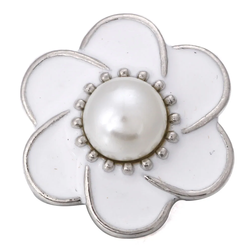 6pcs/lot Snap Button Jewelry White Rhinestone Flower Snap Buttons Fit 18mm Snap Bracelets Bangles DIY Jewelry