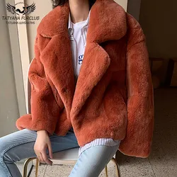 New Fashion Real Rex Rabbit Fur Jackets Women Outwear High Quality Whole Skin Rex Rabbit Fur Coat With Suit Collar Outwear