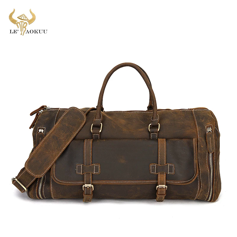 

Crazy Horse Leather Male Larger Capacity Retro Design Travel Handbag Duffle Luggage Bag Fashion Travel Suitcase Tote Bag 1336