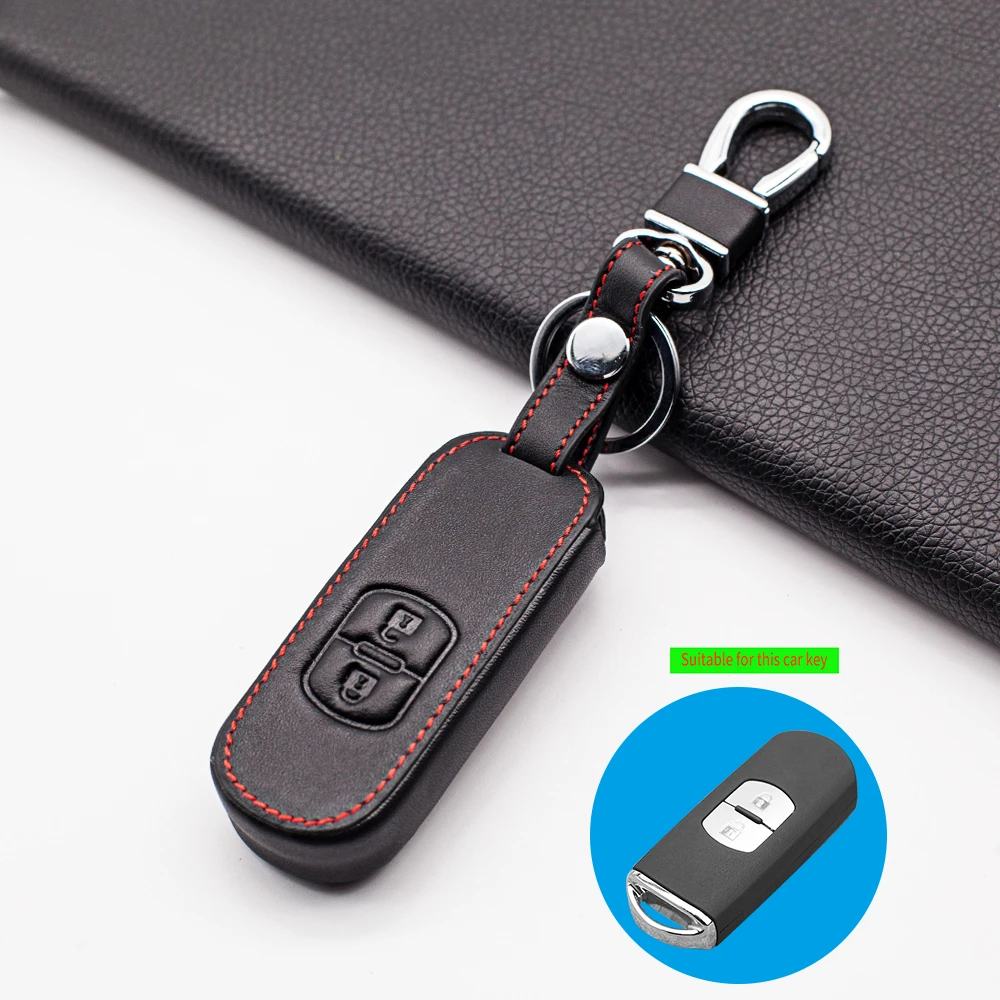 Leather Car Remote Key Case Cover For Mazda 2 3 6 Axela Atenza CX-5 CX5 CX-7 CX-9 2014 2015 2016 2017 Smart 2 Buttons