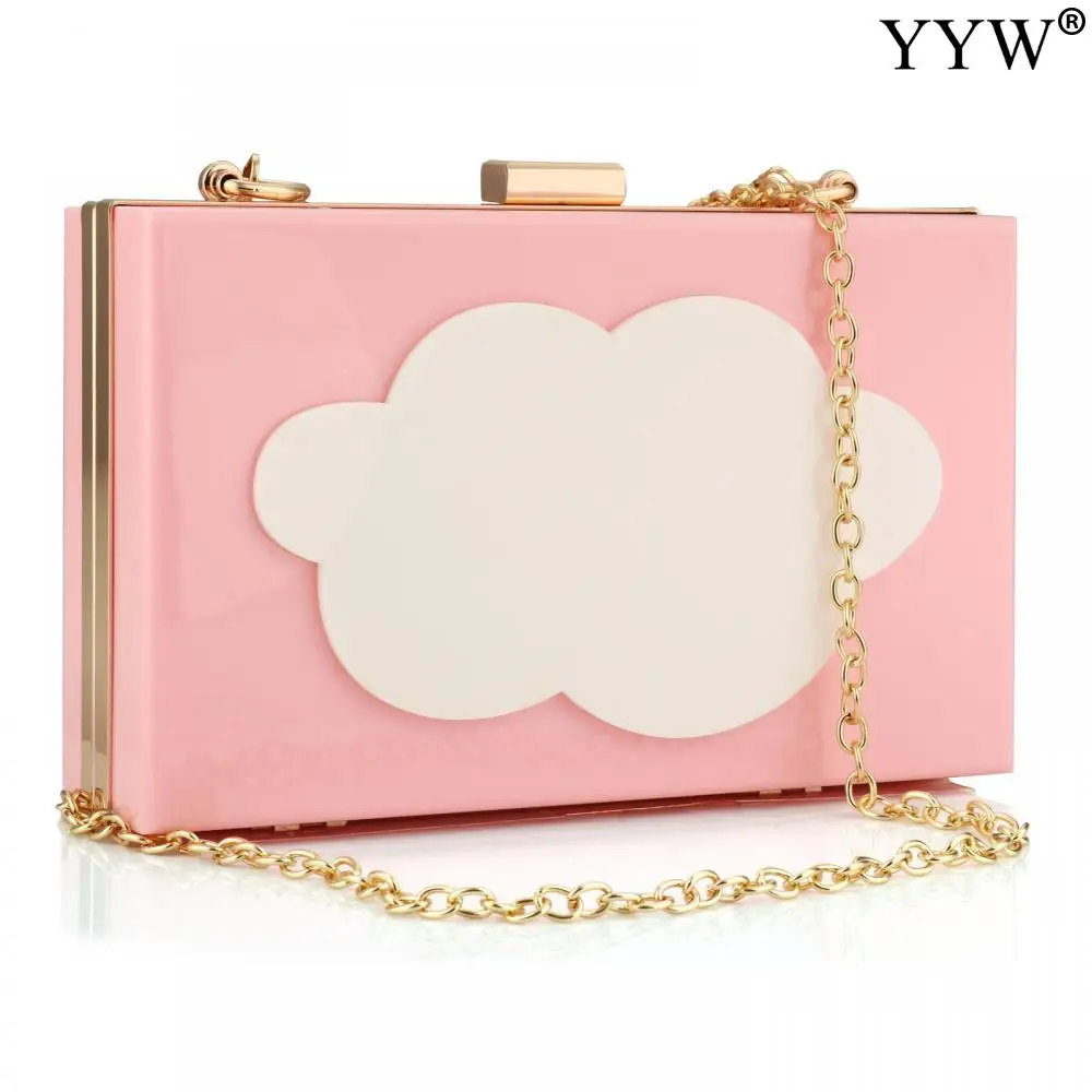 Fashion Female Acrylic Clutch Bag Box Bag Elegant Pink Cute Cloud Design For Girls Ladies Wedding Party Shopping Shoulder Bag