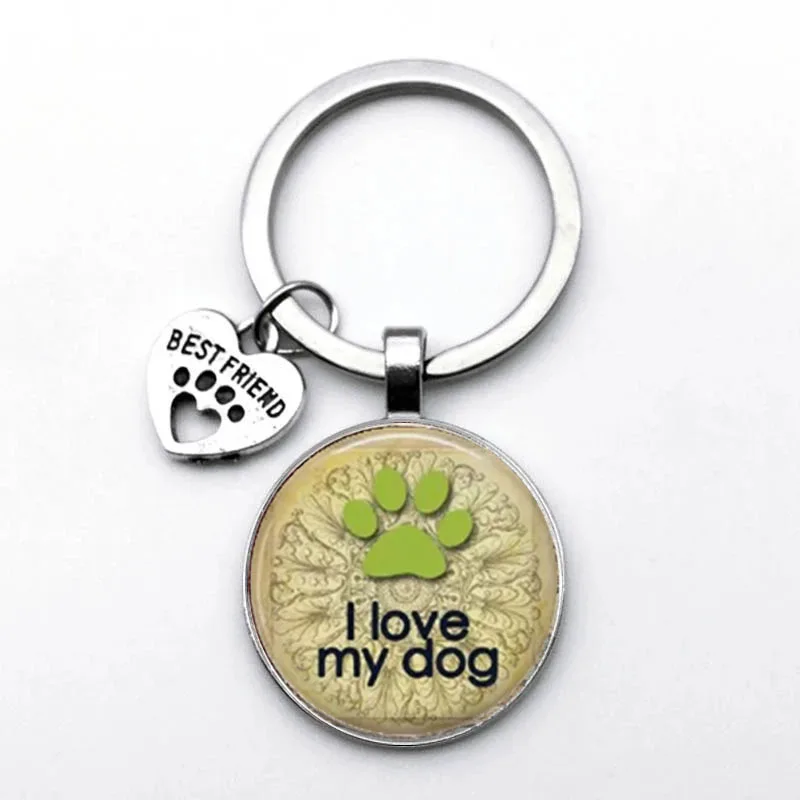 2021 Fashionable And Cute Animal Paw Print Keychain For Cats And Dogs I Love Glass Pendant Mini Heart Keyring Men And Girls Favo