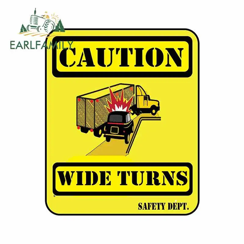 EARLFAMILY 13cm x 10.7cm For Caution Wide Turns Personality Decal Surfboard Car Stickers Street Signs Sunscreen VAN RV