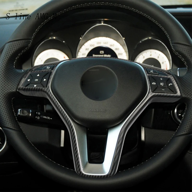 Carbon fiber Car Styling For Mercedes Benz A B C E Cla Cls Gla Glk Class X204 W204 Steering Wheel Buttons Frame Covers Stickers