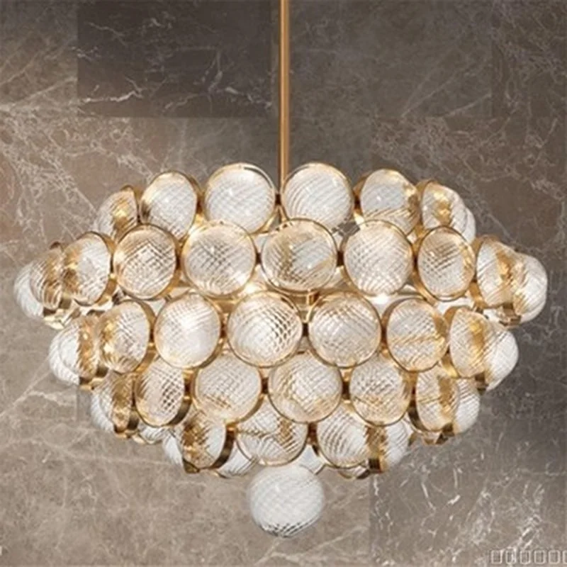 

Post Modern Luxury Round Lustre Gold Metal Led Pendant Light Luminarias Glass Globes Rod Pendant Lamparas Lighting Fixtures