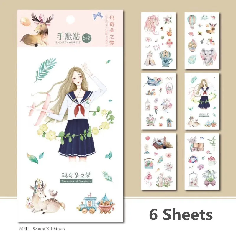 6 Pcs/Set The Dream of Beautiful Girl Decorative Sticker Scrapbooking DIY Diary Album Stickers Label Stationery