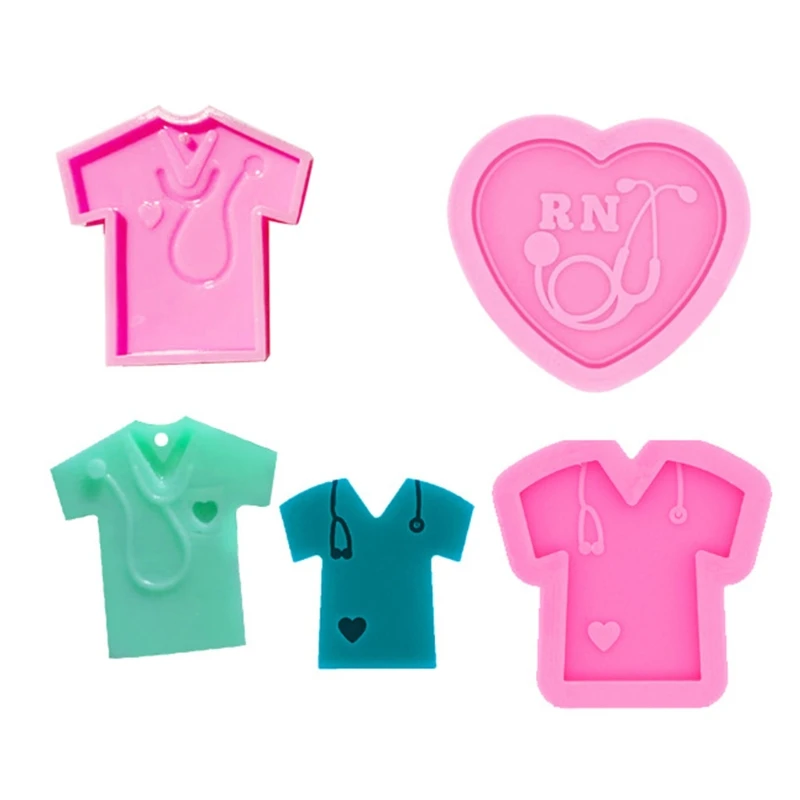 3 Pcs Nurse Shirt Love Heart Stethoscope Silicone Molds Keychain Pendants Casting Mold Handmade Necklace Earring UV Mold