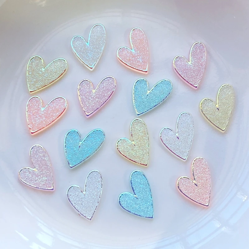 50Pcs New Cute Mini Heart-Shaped Resin Figurine Crafts Flatback Cabochon Ornament Jewelry Making Hairwear Accessories