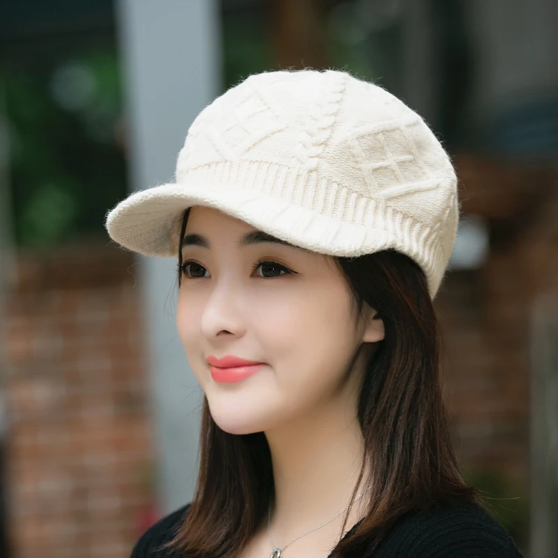 H7775 Women Beret Hat Female Korean Autumn Winter Warm Casual Knitted Cap Middle Aged Mother Simple Outdoor Fashion Lady Hats