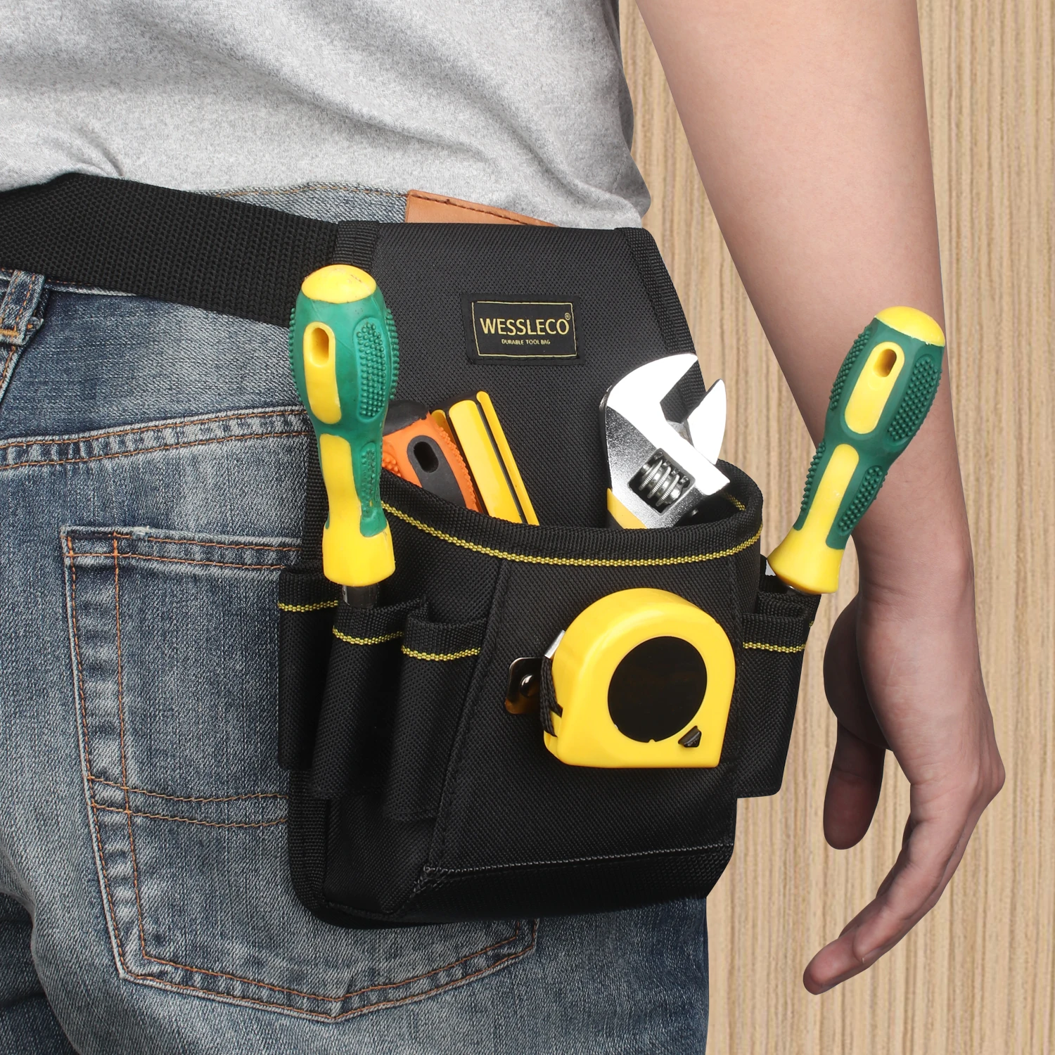 WESSLECO Tool Storage Bag for Electrician Technician Waist Pocket Pouch With Belt Screwdriver Holder