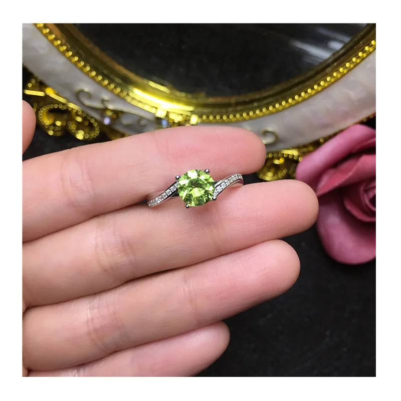 1ct 7mm VVS Grade Natural Perdiot Ring for Daily Wear Solid 925 Silver Peridot Jewelry Woman Brithday Gift